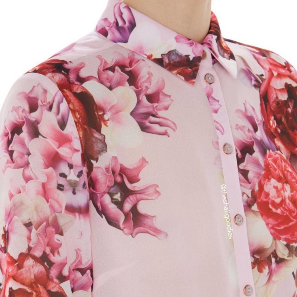 Ted Baker Floral Print Button-Down Blouse - Pink - Picture 2 of 9